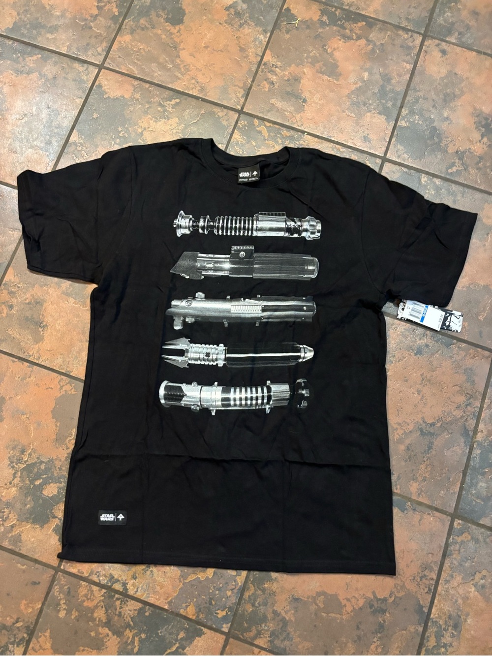 Star Wars Black Tee with White Lightsaber Illustrations